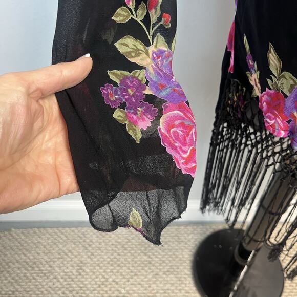 Temptations II Blouse Tunic Plus size 3XL Black Pink Purple Floral Fringe Church - Picture 5 of 8